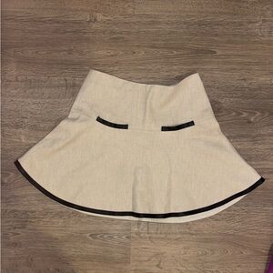 Club Monaco Cream Skirt with Black Leather Accents